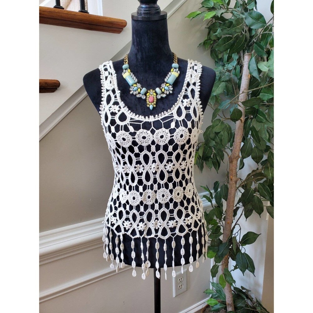 Pinkmelo Women's White 100% Cotton Scoop Neck Sleeveless Top Blouse Size Medium